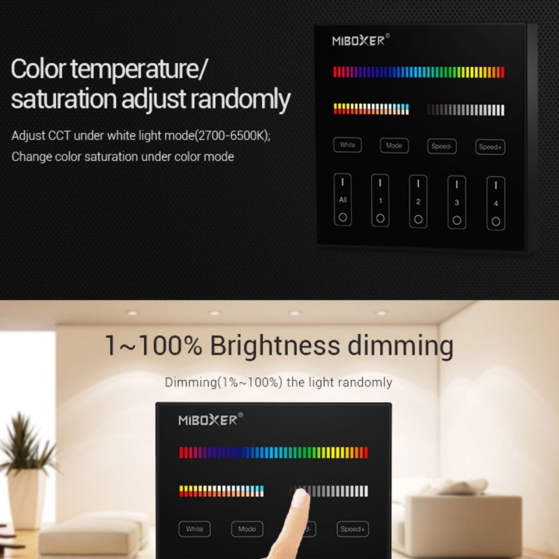 T L Commande Murale Rgb Ctt Zones Noir Mi Light