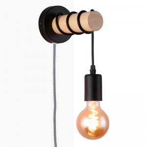 Lampe murale en bois avec interrupteur et prise "MILA"