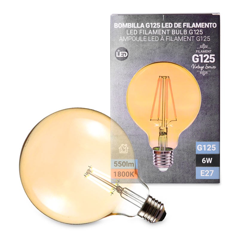 Ampoule Déco LED Filament, Aspect Point Noir, G125, culot E27, 6W