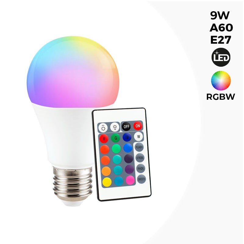 Lampe LED RGB E27, dimmable avec télécommande, boule avec