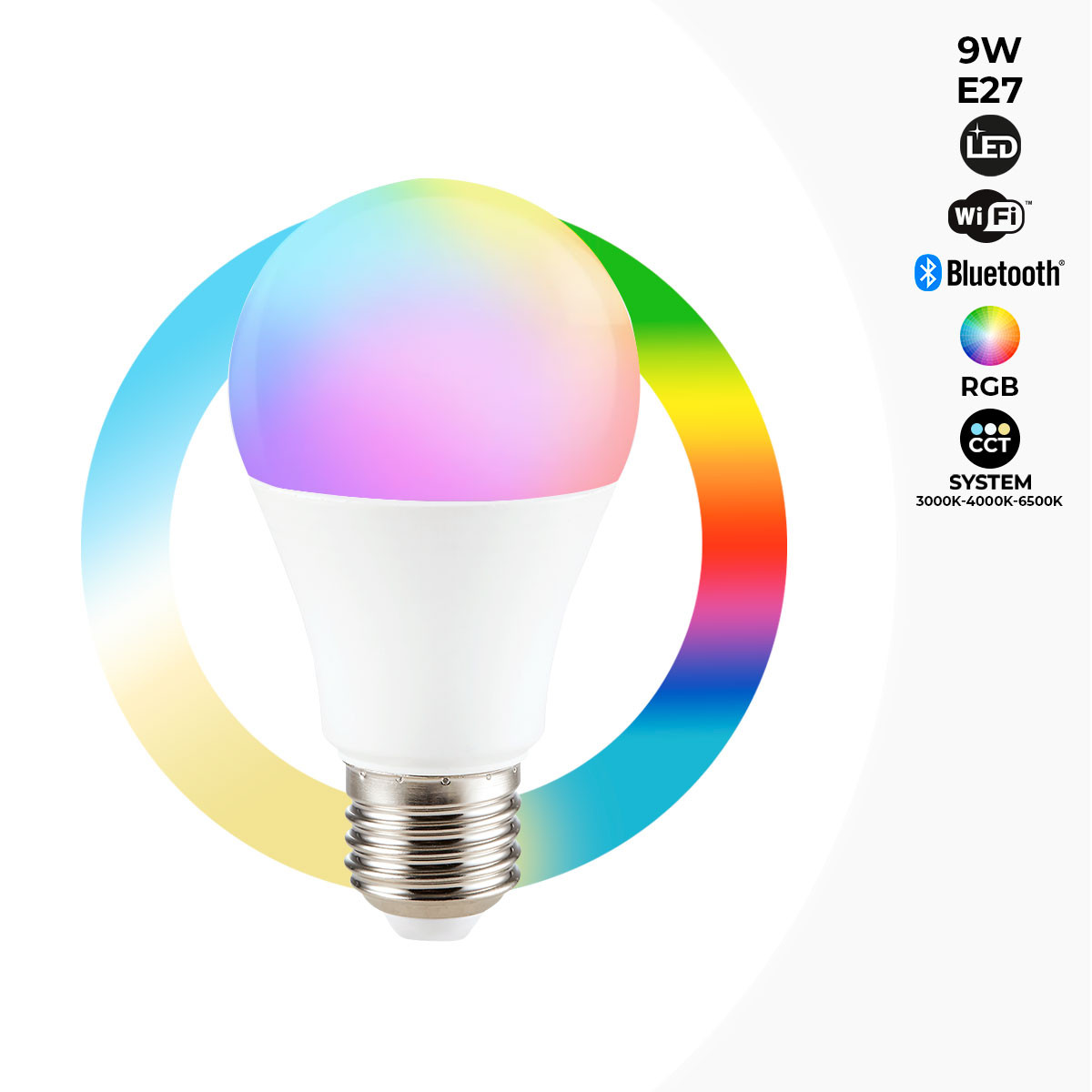 Ampoule LED E27 RGB+blanc variable 9W