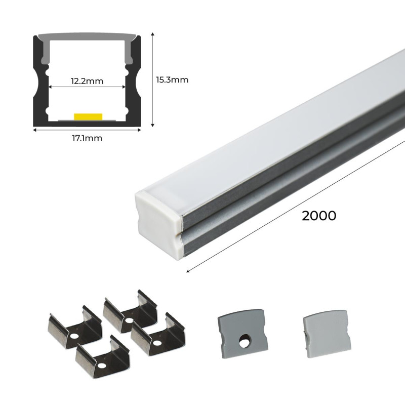 Kit complet bande LED 2m blanc neutre 12V + profilé alu 17x7 + diffusant  OP17 +
