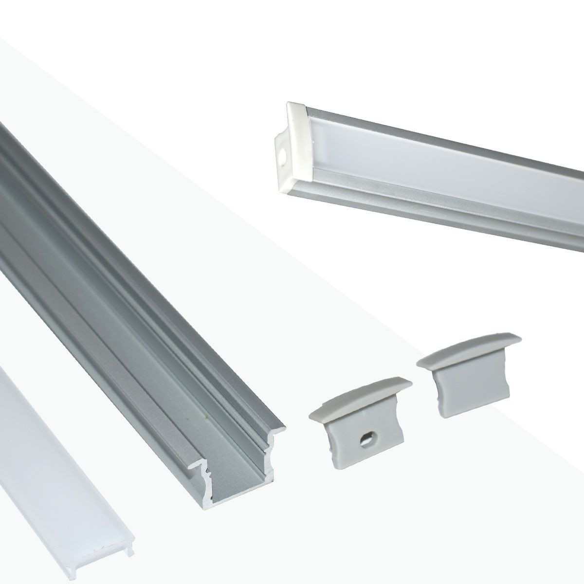 Profilé encastré en aluminium pour bande LED avec diffuseur - 36x28mm - 4  clips - 2 embouts - 2 mètres