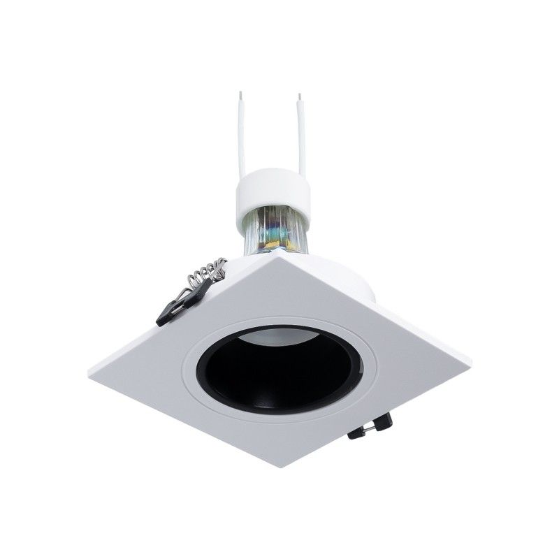 KIT Collerette spot carré 93x93mm (noir/blanc) + Ampoule GU10 5,4W + Douille