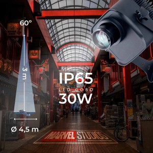 Projecteur GOBO LED 30W - Optique 60° - Extérieur - Orientable | projecteur de logo extérieur