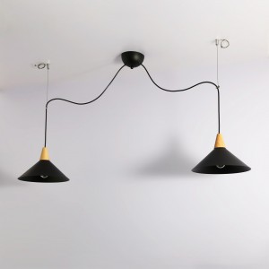 Double luminaire suspension en métal et bois "Selroom" - Noir - 2xE27