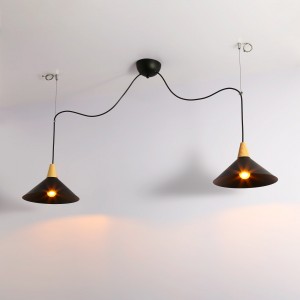 Double luminaire suspension en métal et bois "Selroom" - Noir - 2xE27