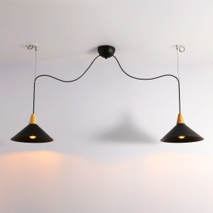 Double luminaire suspension en métal et bois "Selroom" - Noir - 2xE27