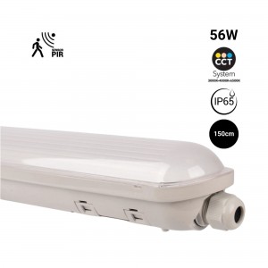 Réglette LED étanche CCT connectable avec détecteur de mouvement - 150cm - 56W - IP65