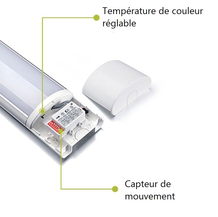 Réglette LED CCT 120 cm 40W avec capteur de mouvement