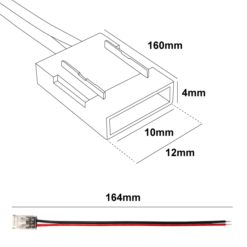 Cable de connexion précablé ruban led unicolore 10mm